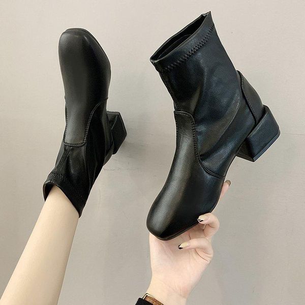

women's rubber boots shoes luxury designer boots-women booties ladies rain fashion ankle med autumn 2020 square toe, Black
