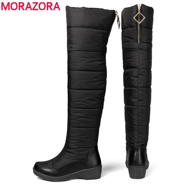 

morazora 2021 new winter snow boots women thick fur zip over the knee boots waterproof thigh high boots ladies shoes size 35-44 y200915, Black