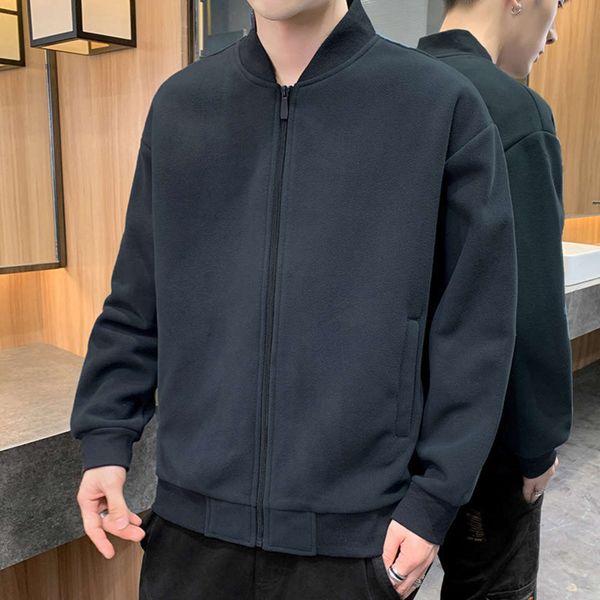 

men's crew fall loose 2020 new neck cardigan sportswear upper garment fleece youth jacket for men, Gray