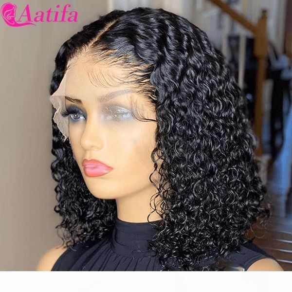 

brazilian water wave 13x4 lace front human hair wigs short bob wig with baby hair pre plucked hairline for black women full end, Black;brown