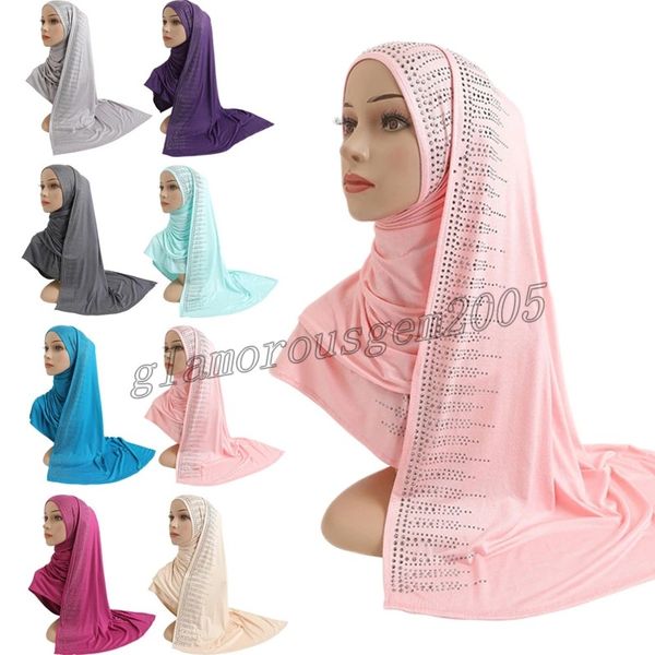 

cotton jersey muslim women long scarf with rhinestone modal headscarf islamic hijab shawl arabic headwrap lady scarves shawl new, Blue;gray