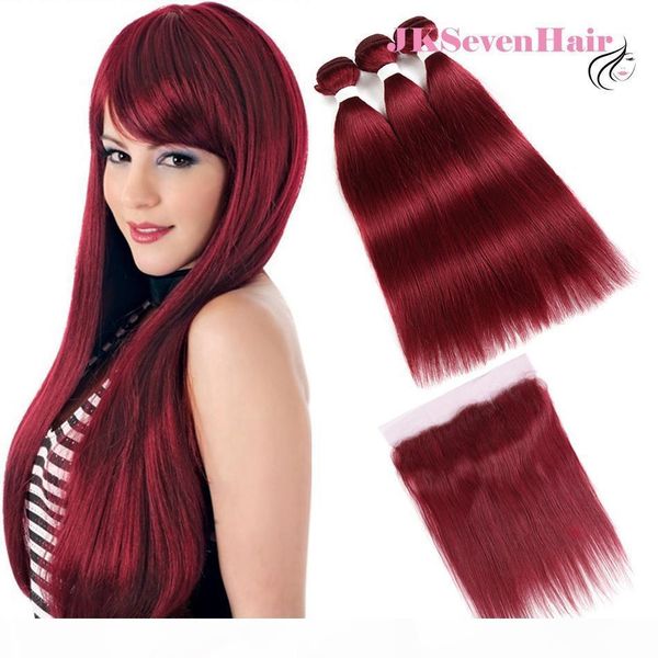 

99j straight brazilian virgin hair bundles 3pcs with lace frontal 99j red malaysian peruvian indian remy hair with 13x4 inch frontal, Black