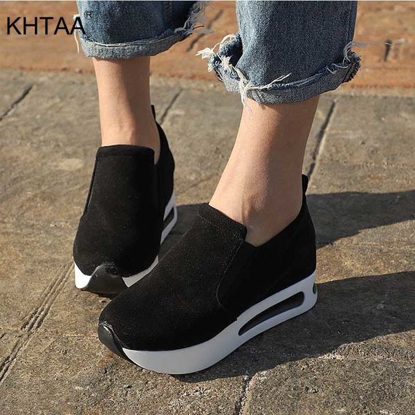 

women vulcanized shoes casual wedge platform elastic band spring summer increasing shoes ladies sneakers female casual drop shop, Black