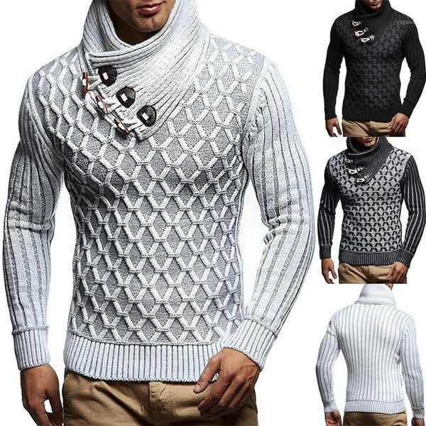 

european american style vintage turtleneck plaid sweater men solid color slim casual pullovers knitted autumn spring1, White;black