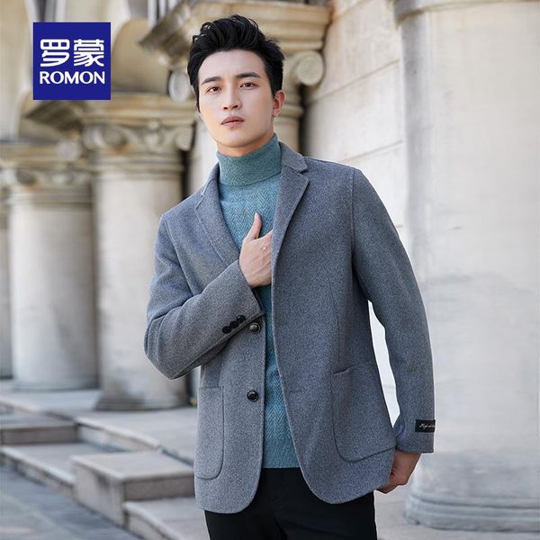 

romon double-sided woolen coat men's warm woolen coat suit collar large size casual, Black