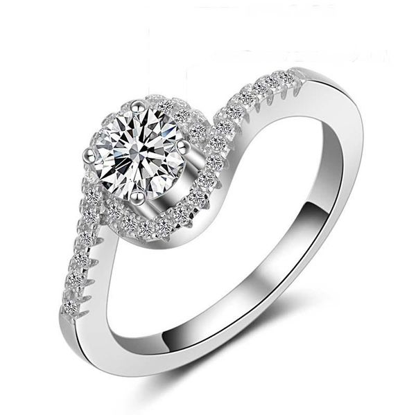

cluster rings 14k white gold diamond for women twisted arm 80 points zircon gemstone wedding ring fine jewelry gifts, Golden;silver