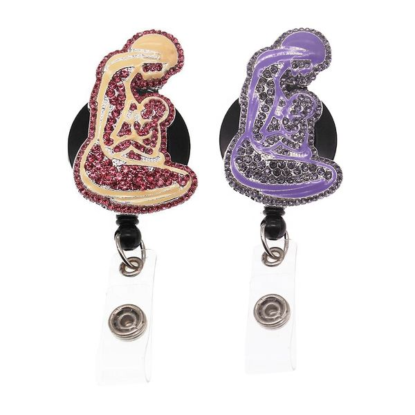 

key rings fashion rhinestone retractable id holder for nurse name accessories badge reel with alligator clip, Slivery;golden