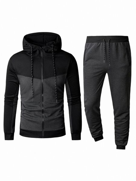 

men two tone zip up hoodie with joggers v6av#, Gray