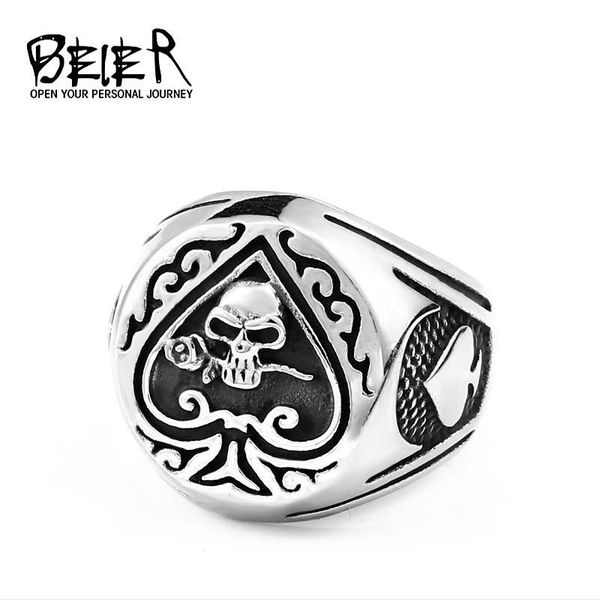 

бейер drop shipping череп укус rose poker дизайн кольцо из нержавеющей стали готические личность мужчины punk rock подарка ювелирных изделий, Bronze;silver