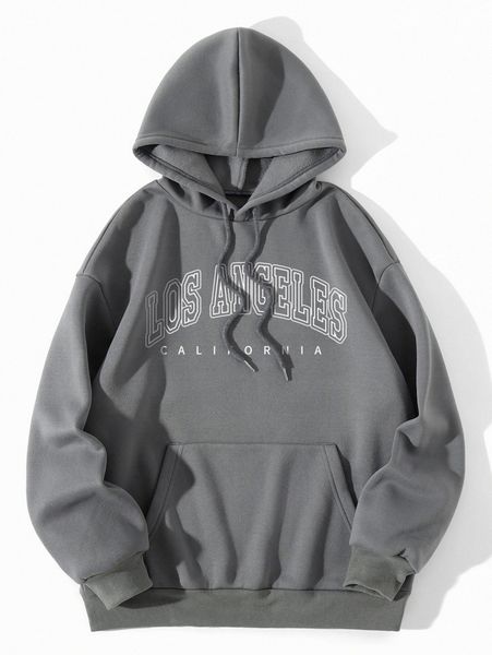 

letter graphic kangaroo pocket drawstring thermal hoodie x5ro#, White;black