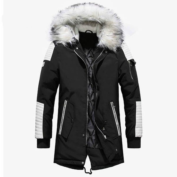 

fashion winter parkas men 2020 new thicken warm coat men casual long outwear hooded white fur collar jackets coats clothing, Black