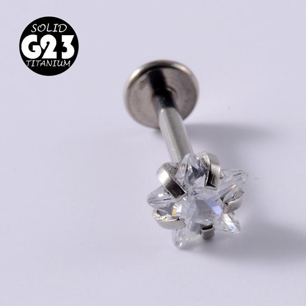 

1pc g23 titanium gem labret lip ring star zircon horseshoe barbell crystal ear cartilage tragus helix lobe piercing q bbyzyb, Silver