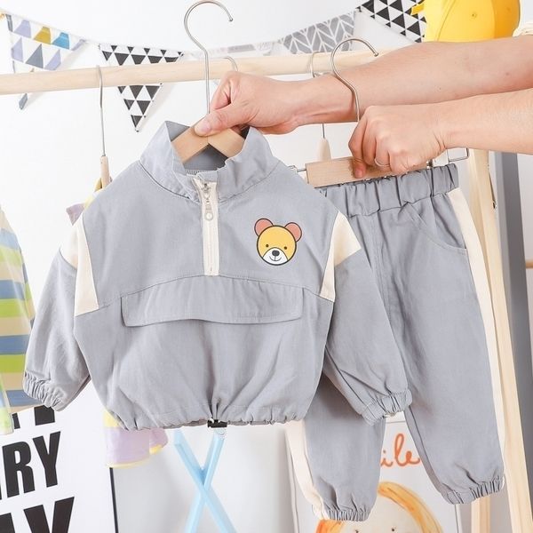 

hylkidhuose spring baby boys girls clothing sets toddler infant clothes causal style long sleeve cartoon bear pants y200323, White