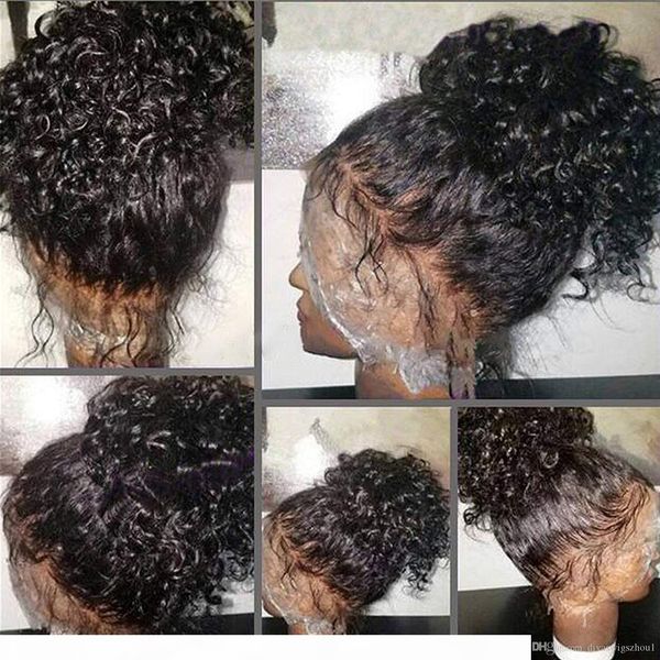 

360 парик шнурка 130% плотность curly полный парик человеческих волос парики для black женщины water wave 360 ​​lace фронтальная человечески, Black;brown