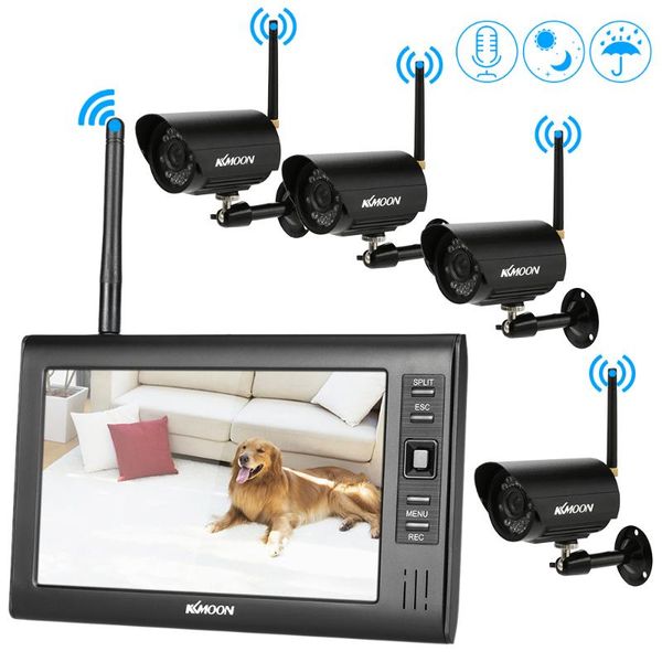 

wireless camera kits kkmoon 2.4ghz 7" tft digital lcd display monitor 4 channel quad dvr + ir night vision waterproof