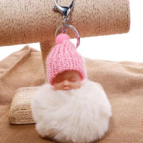 

thliveou 17color pompop ball baby key chains sleeping toddler rhodium plating key ring holder handmade women bag pendant sqcubf