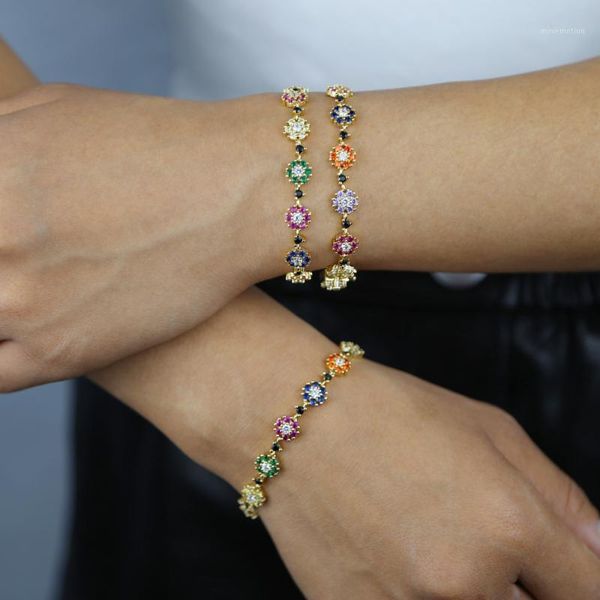 

beautiful multi flower gemstones bracelet with rainbow cz paved women wedding bracelet bangle wholesale bulk 2020 new styles1, Golden;silver
