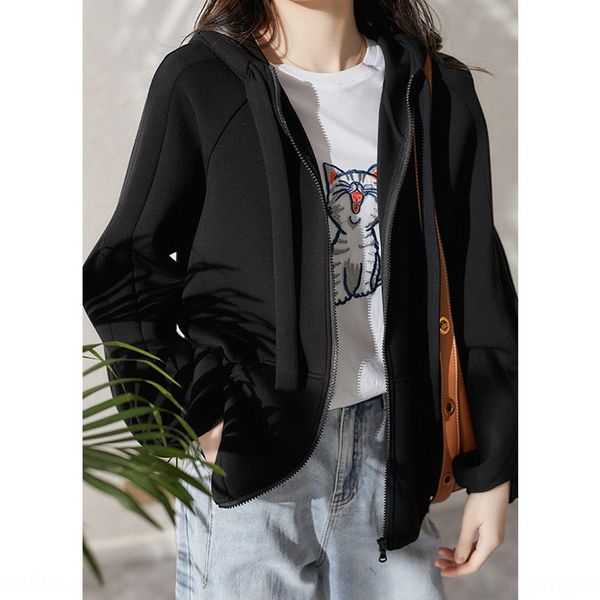 

easy to wear zero pressure air layer casual hooded easy to wear zero pressure air layer casual coat sweater hooded sweater coat i69cu, Black