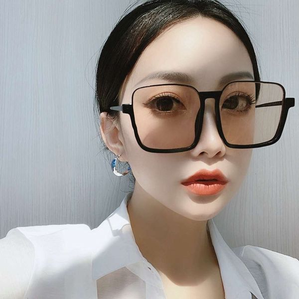 

sunglasses dark brown large women's frame big face show face small lower half frame concave shape glasses net red square sunglasses, White;black