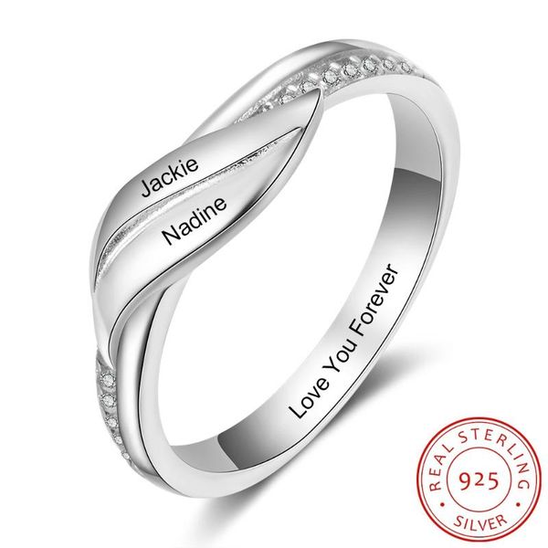 

cluster rings personalized 925 sterling silver with cubic zirconia engraved 2 names engagement for women anniversary jewelry, Golden;silver