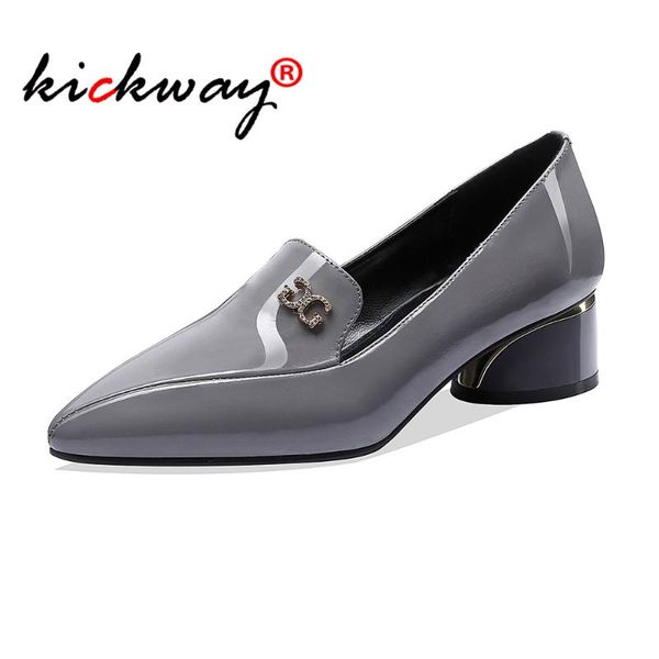 

2020 spring shoes women genuine leather women office shoes pointed toe sweet pump dress womens grey size 40, Black