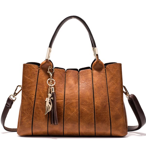 

2020 new women handbag vintage brown female totes shoulder bag messenger bag leather handbags with tassel fox lanyard c1223