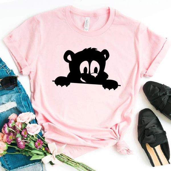 

peeking bear women tshirt cotton casual funny t shirt gift for lady yong girl tee 6 color drop ship s-814, White