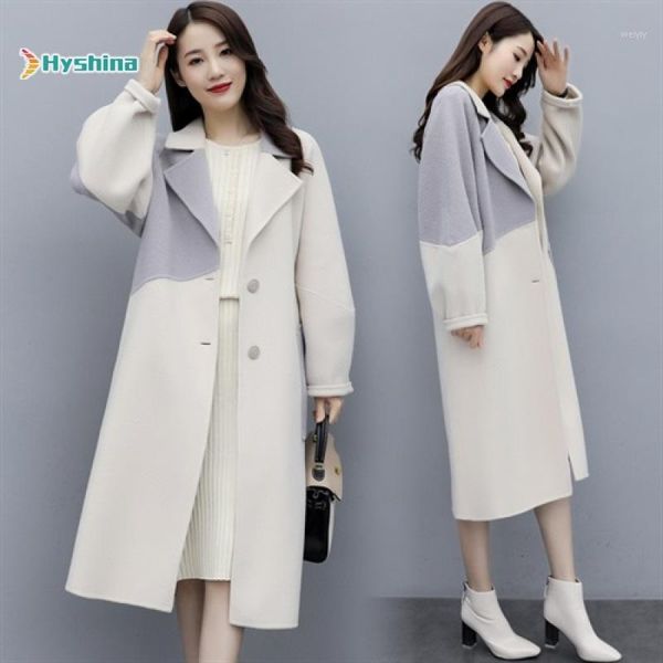 

2020 spring and autumn long single-breasted long-sleeved raglan sleeves color stitching woolen coat women's coat1, Black