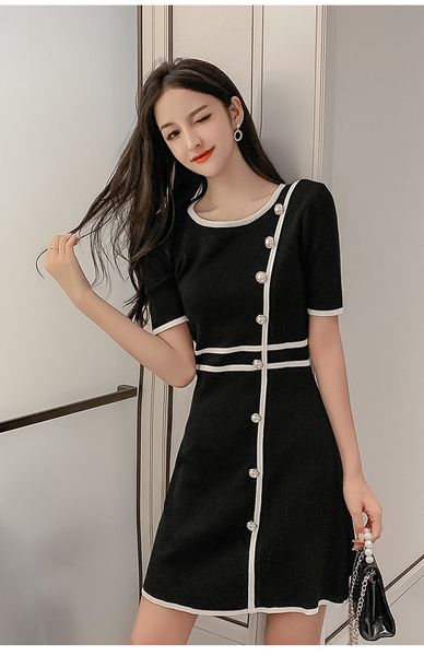 

2021 new thin summer of korean women smart fashion smoker french retro platycodon small temper fine knitting mid-waist dressed cjac, Black;gray
