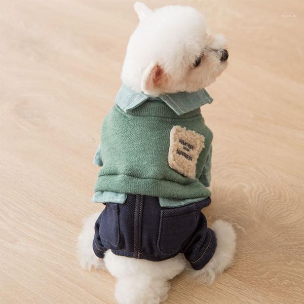 

denim lattice dog plush sweater jumpsuit cat puppy coat jacket shirt pants autumn/spring clothes for chihuahua dog cat clothes1