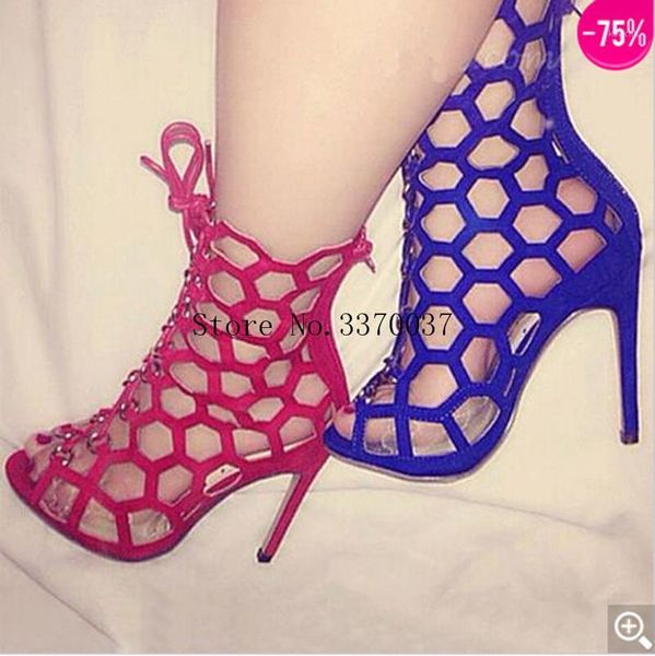 

new design women open toe suede leather lace-up gladiator sandals cut-out high heel ankle sandal boots dress shoes1, Black