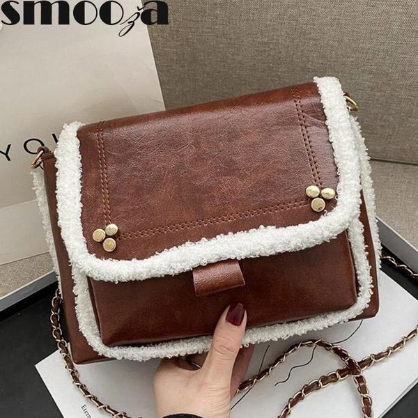 

shoulder bags smooza 2021 female crossbody handbags retro chain mini square pu leather and plush one-shoulder texture bag