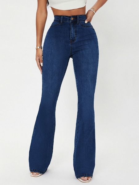 

sxy curvy high waist flare leg jeans z1mt#, Blue