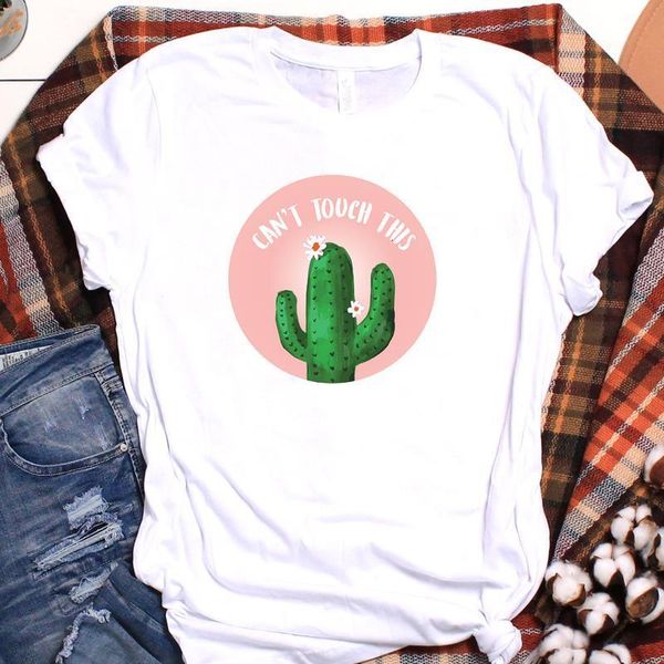 

women lady t shirt can't touch this cactus print tshirt ladies short sleeve tee shirt women female clothes graphic t-shirt, White