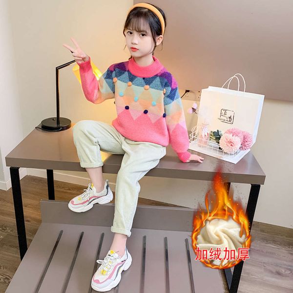 

girls' 2020 new pullover wtern sle autumn and winter t-shirt children's plush thickened sweater, Blue