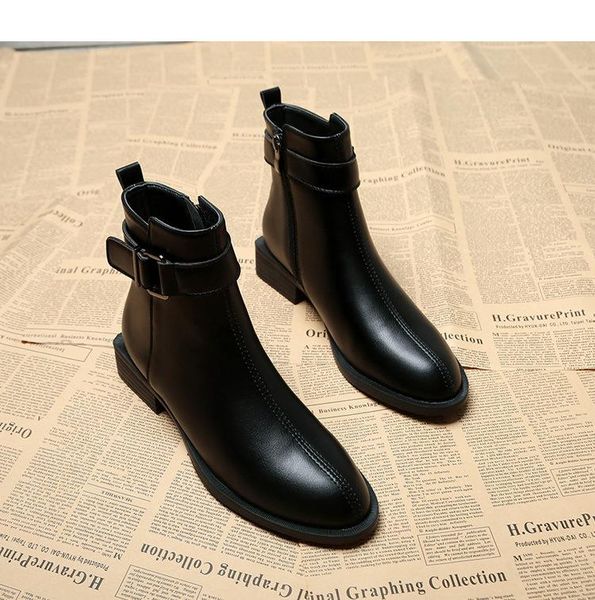

women's boots british style pu women's flat bottom ankle boots round head fashion warm winter, Black