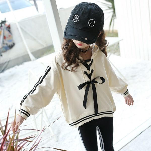 

spring and autumn girls preppy style tether sports hoodie height150cm, Black;white
