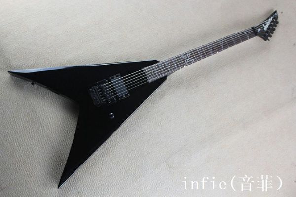 

custom shop jackson flying v black electric guitar with active pickups floyd rose tremolo