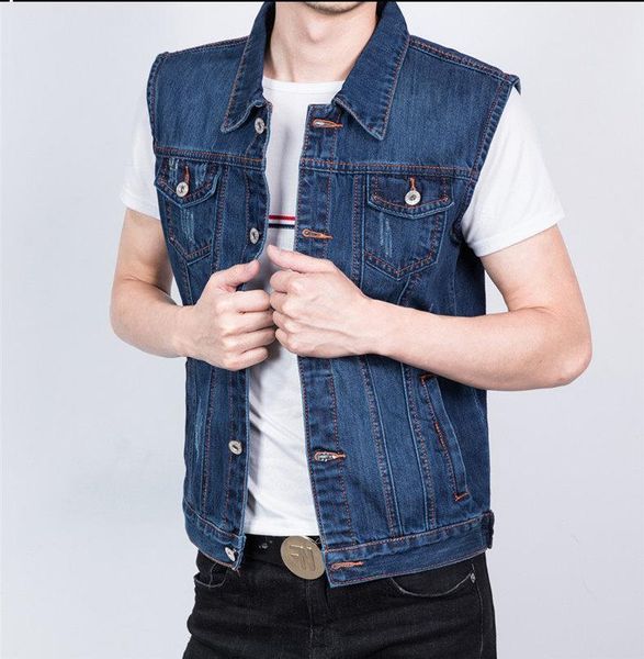 

men's cotton denim vest with many pockets mens plus size blue jean vest waistcoat men slim fit sleeveless jacket colete 4xl 5xl, Black;white