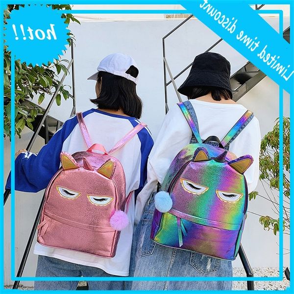 

new laser sequins cute cartoon unicorn outdoor backpack gradient pu schoolbag