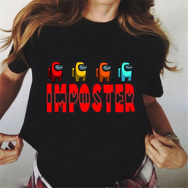 

2021 video game among us black t shirt women imposter graphic tshirts femme rainbow cartoon print t shirt female streetwear, White