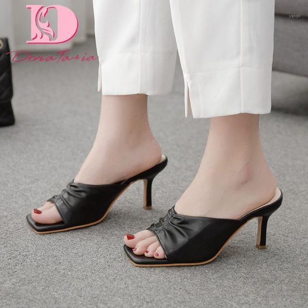 

dress shoes doratasia 2021 fashion women mules sandals thin heels peep toe platform pleated pumps summer casual woman shoes1, Black