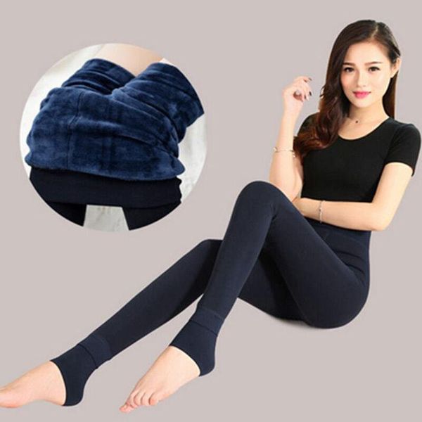 

women winter thermal thick fleece skinny leggings stretch pants trouser jeggings long pants ty66, Black