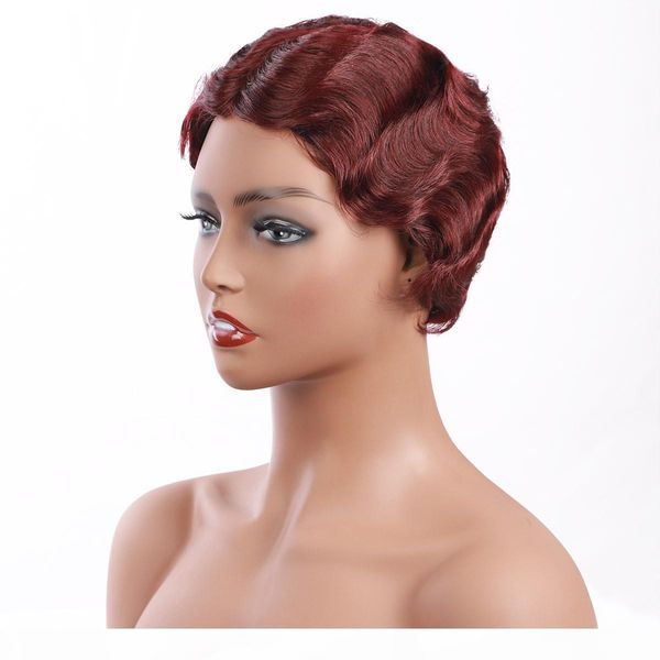 

blonde hair short wigs 2# 99j brazilian virgin hair curly wave lace wigs finger wave human hair wigs 8inch swiss peruvian, Black;brown