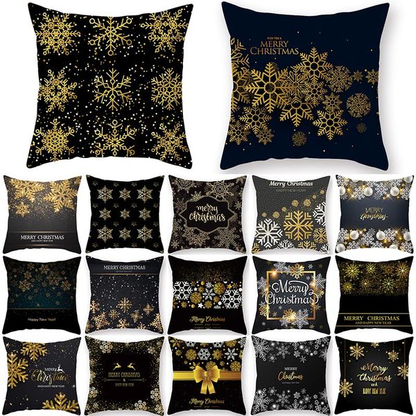 

1pcs christmas golden snowflake pattern 45*45cm polyester cushion cover decorative sofa home decor car throw pillowcover 40992