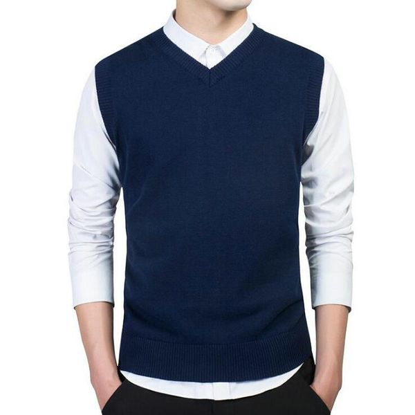 

men's sweaters nice casual pullover pure color cotton sim fit sleeveless mens sweater fashion v-neck knitted vests men, White;black