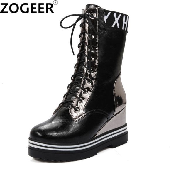 

wedges women's boots winter platform shoes female lace-up red ankle boots fashion height increasing casual black women shoes lj201030