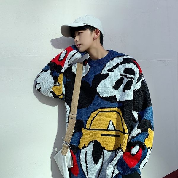 

2021 winter new korean version of the trend couple theme jacquard wild loose casual sweater sr80, Black