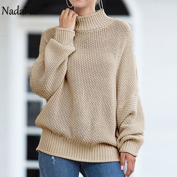

nadafair turtleneck sweater christmas pullovers winter plus size autumn knitwear knitted oversized sweater women jumpers y200910, White;black