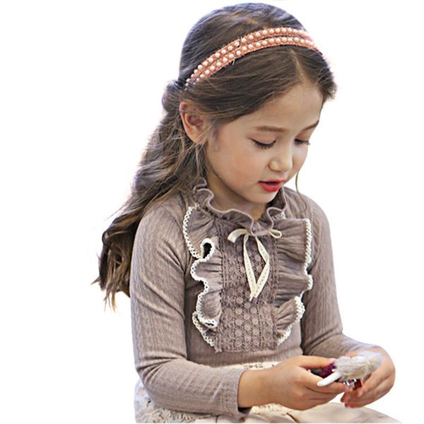 

girl lace shirt child clothing gray/ white autumn spring long sleeved little girls kids cotton shirt wedding party prom shirt y200704, White;black